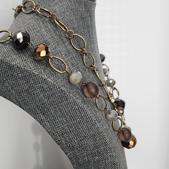 Chunky Beaded Statement Necklace in Bronze, Black & Mocha – 18" Drop - Picture 8 of 9